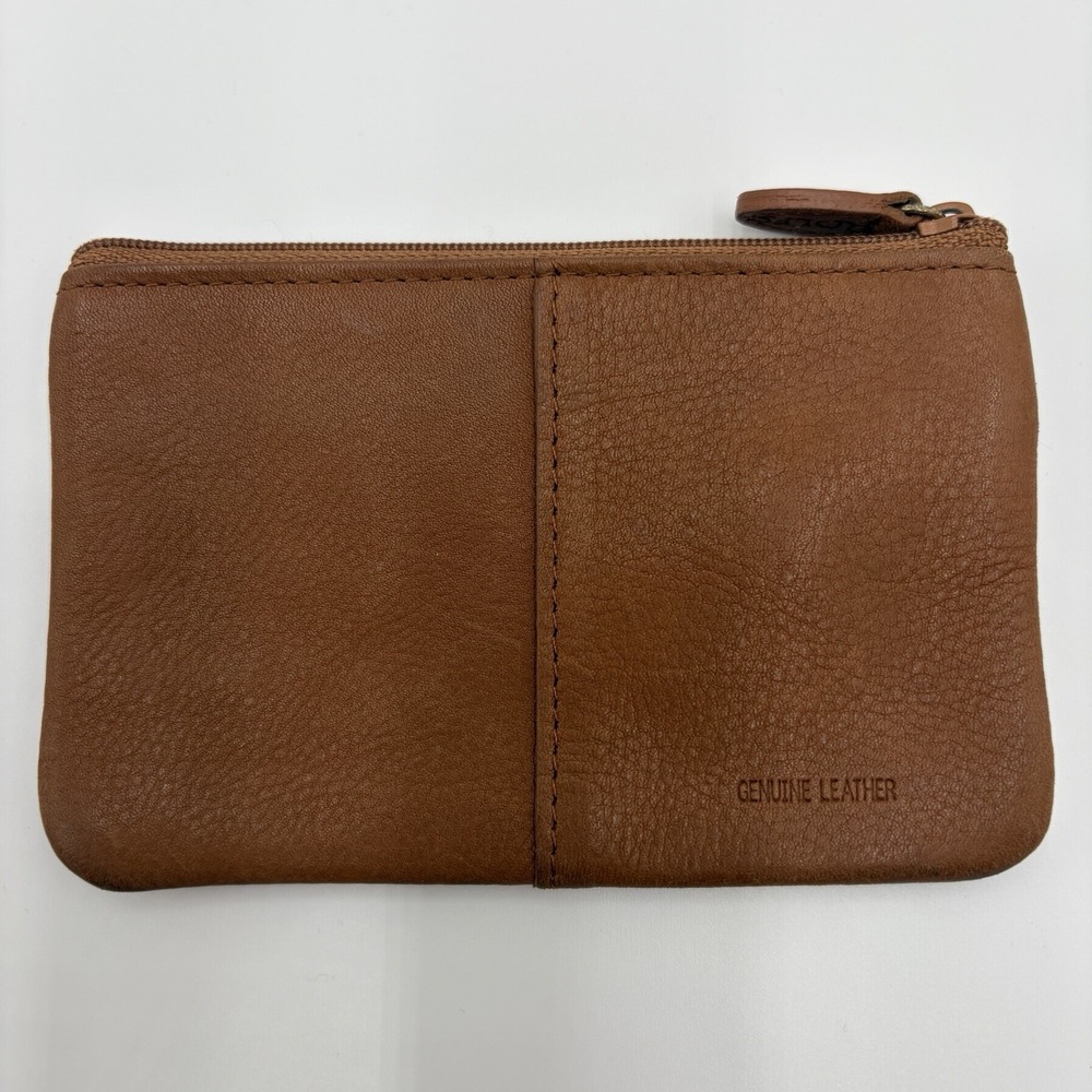 Rolfs Brown Leather Coin Purse Ring Pouch Zip Double Pockets Lined Quiet Luxury